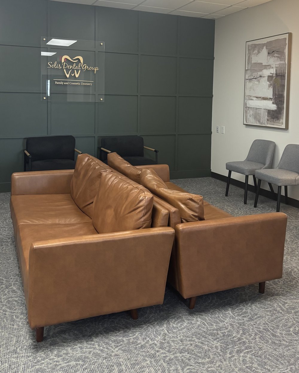 The calm, spa-like Solis Dental Group waiting room in Moline, IL